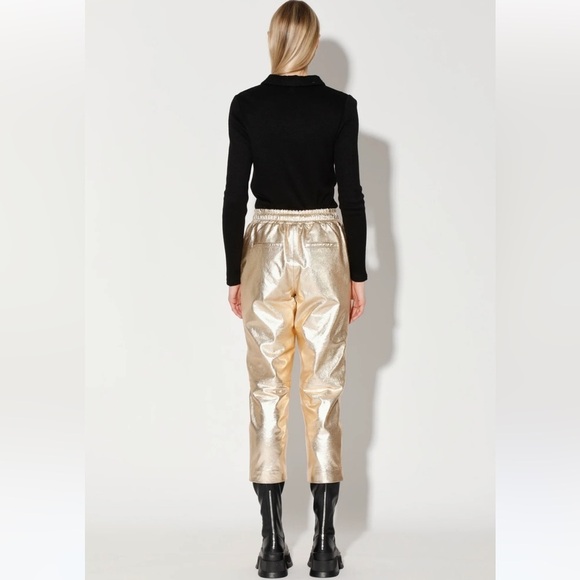 Walter Baker | Minh Lamb Leather Gold Cropped Jogger Size XL NEW - Picture 8 of 9